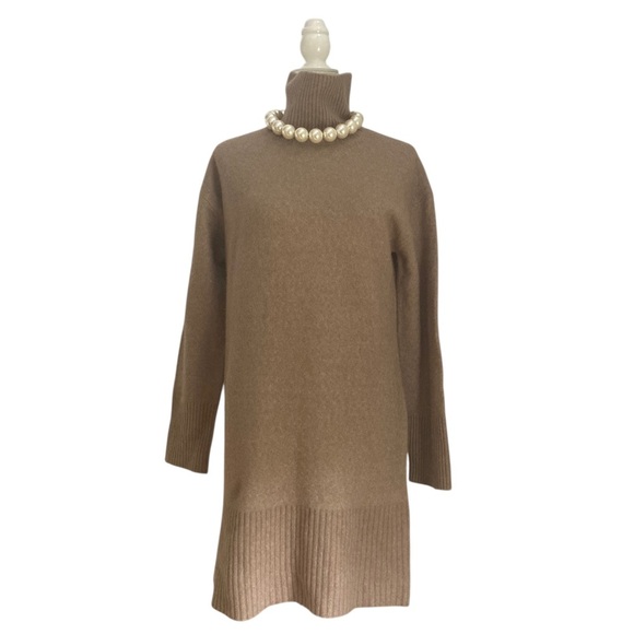 Everlane Wool Yak Mock Neck Sweater Dress New Heathered Light Brown - Picture 4 of 15